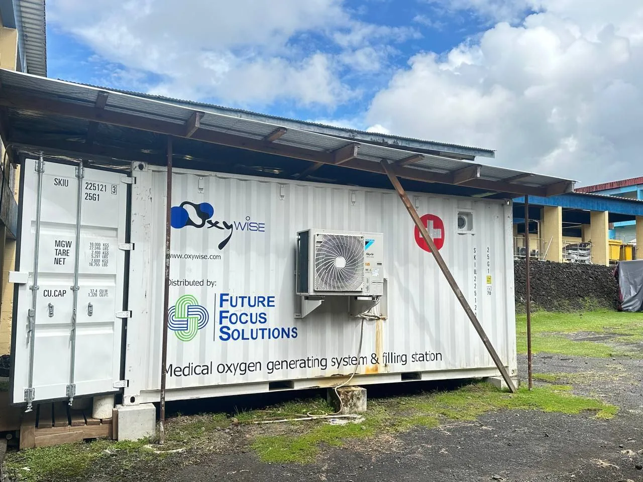 Containerized Oxywise medical oxygen generating system distributed by Future Focus Solutions